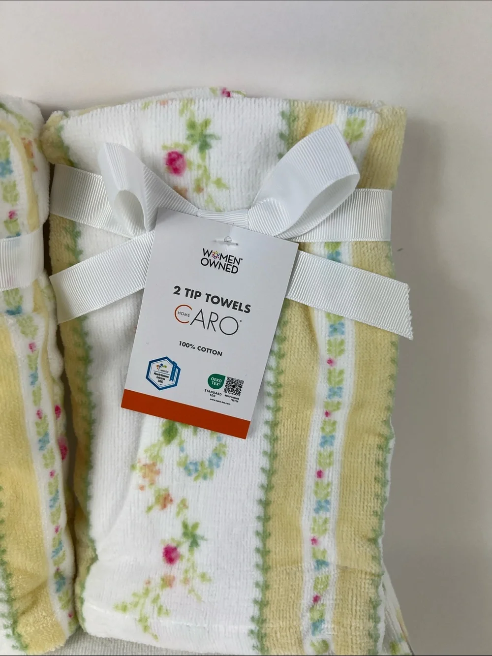 Caro Home Bath Towel  Set Floral Yellow White Green Pink Velour Cotton 6 Pc NEW